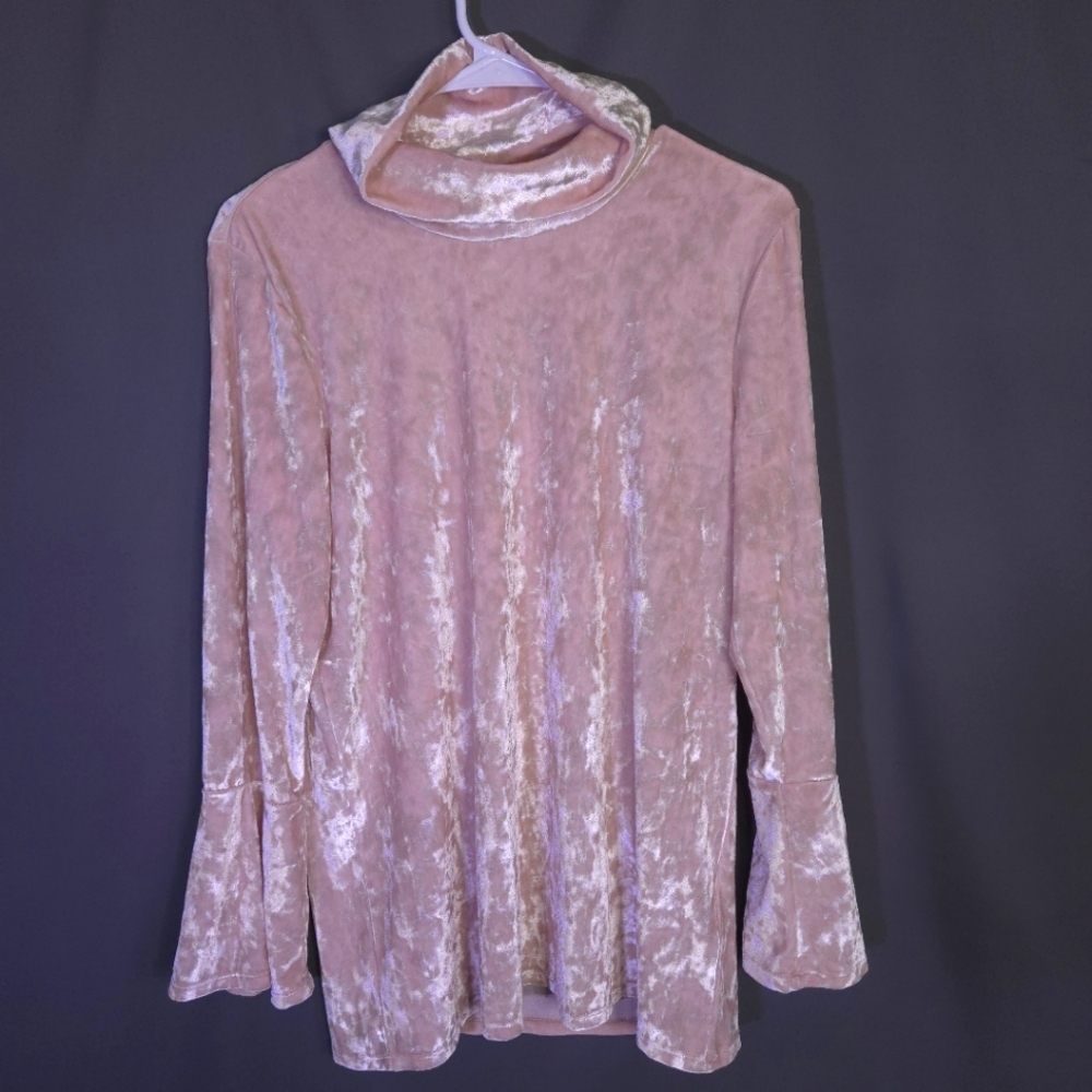 Ruby Rd. Crushed Velvet Turtleneck Pink Size Small Bell Sleeve Hippie Feminine‎